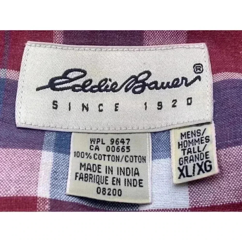 Eddie Bauer Men's Cotton Red /Blue Plaid Short Sleeve Shirt XL / XG - Picture 6 of 6